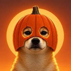 Dog wearing a carved pumpkin